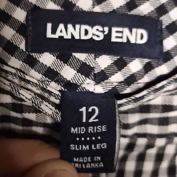 Lands' End Slim Leg Mid Rise Black White Check Ankle Pants 12 - Picture 6 of 8